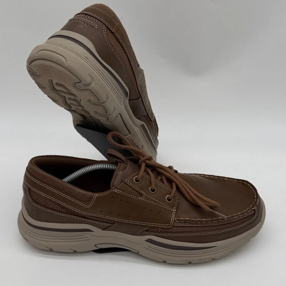 Skechers Mens Leather Relaxed Fit Air Cooled Memory Foam Size 12 USA 56296 Tan